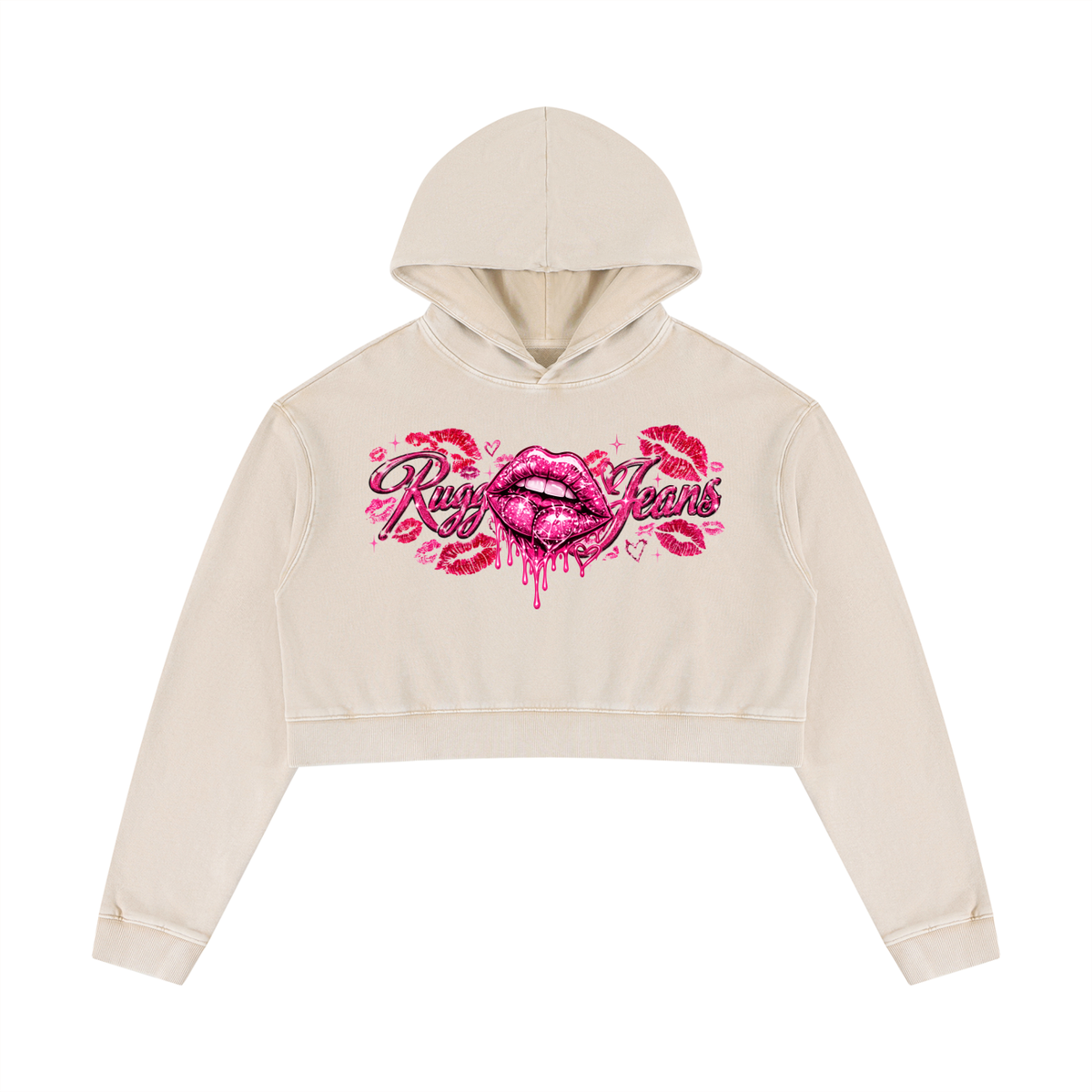 Cropped,Hoodie,love,Snowwashed,Cotton